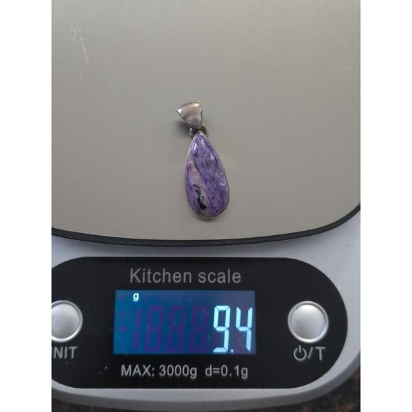 Sterling Silver 925 Teardrop Pendant With Purple Charoite Gemstone - Picture 7 of 7